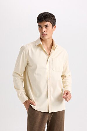 DeFacto Regular Fit Polo Yaka Gabardin Uzun Kollu Gömlek D4934AX24AUBG760