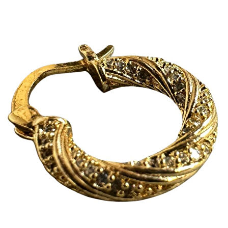 Uretti - İREM 3914 Minimal Burgulu Taşlı Çelik Halka Küpe