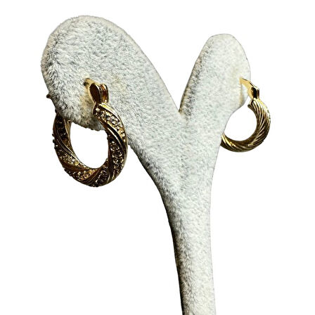 Uretti - İREM 3914 Minimal Burgulu Taşlı Çelik Halka Küpe