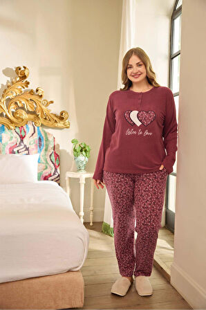Aydoğan Kadın Suzi Büyük Beden Thermal Bordo Pijama Takım 0678