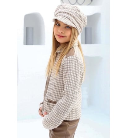 Şanel Kumaş Deri Detaylı Ceket & Deri Pantolon & Şapka | 3’lü Kombin | 3-12 Yaş - 31431