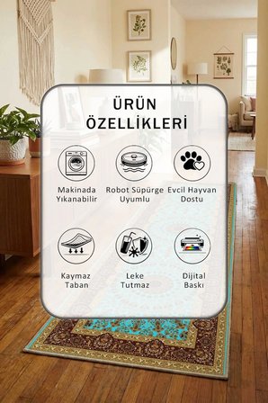A-6 Yıkanabilir Yolluk Halı Kaymaz Taban Salon Mutfak Kahve