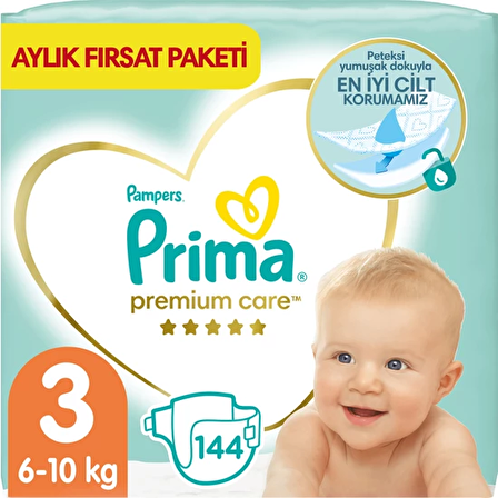 Prima Bebek Bezi Premium Care 3 Beden 144'lü Aylık Fırsat Paketi