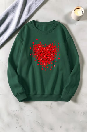 Unisex Minik Kalpler Baskılı Bisiklet Yaka Sweatshirt
