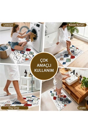 2 li Banyo Paspası, Yumuşak Banyo Halısı, Kaymaz Tabanlı, Yıkanabilir - 60x100 - 50 x60