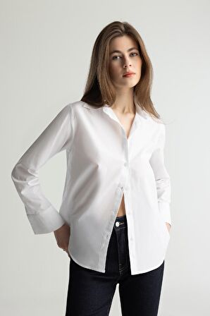 Regular Fit Gömlek Yaka Poplin Uzun Kollu Gömlek