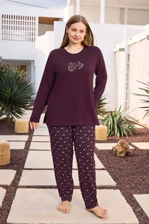 Aydoğan Kadın inci Büyük Beden Vişneçürüğü Pijama Takımı 0498