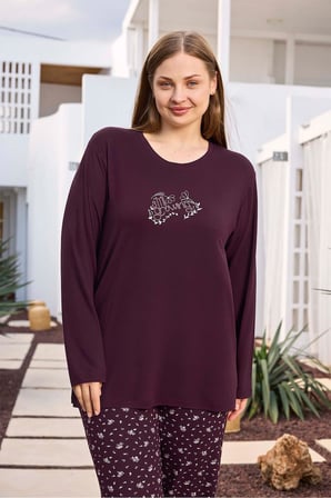 Aydoğan Kadın inci Büyük Beden Vişneçürüğü Pijama Takımı 0498