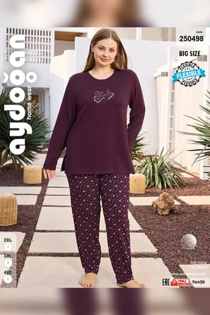 Aydoğan Kadın inci Büyük Beden Vişneçürüğü Pijama Takımı 0498