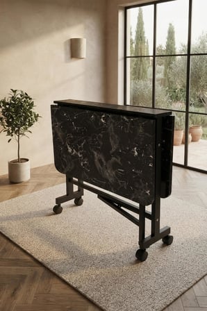 Çok Amaçlı Açılır Katlanır Ahşap Kelebek Masa Siyah Mermer 60x120
