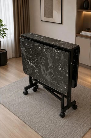 Çok Amaçlı Açılır Katlanır Ahşap Kelebek Masa Siyah Mermer 60x120