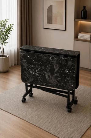 Çok Amaçlı Açılır Katlanır Ahşap Kelebek Masa Siyah Mermer 60x120