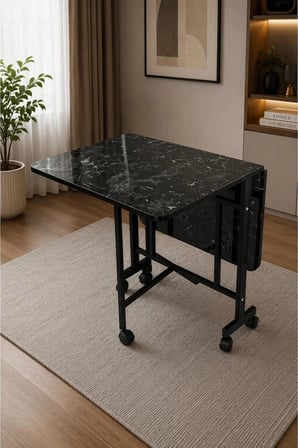 Çok Amaçlı Açılır Katlanır Ahşap Kelebek Masa Siyah Mermer 60x120