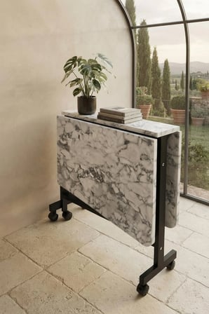 Çok Amaçlı Açılır Katlanır Ahşap Kelebek Masa Beyaz Mermer 60x120