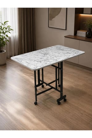 Çok Amaçlı Açılır Katlanır Ahşap Kelebek Masa Beyaz Mermer 60x120