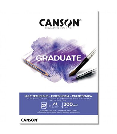 Canson Graduate Mixed Media White Çizim Defteri 200g 20 Yaprak A3