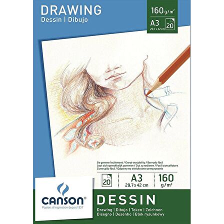 Canson White Drawing Paper Pad Beyaz Çizim Defteri 160g A3 20 Yaprak