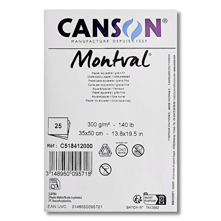 Canson Montval 35x50 300 gr Dokulu Soğuk Pres Sulu Boya Kağıdı 25 Adet