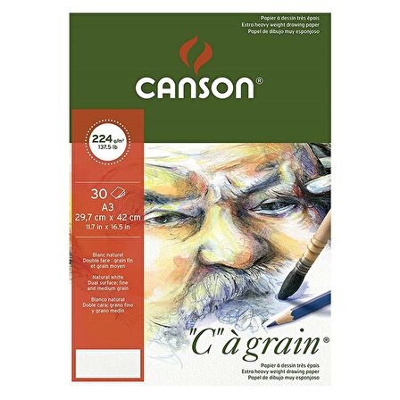 Canson CA Grain Çizim Bloğu 224gr 30 Yaprak A3