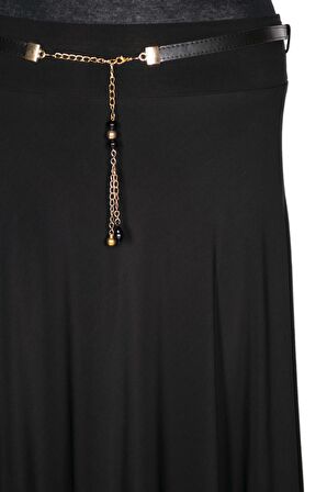 Eray Kadın Lidya Sandy Kumaş Kemerli Kloş Astarsız Siyah Etek