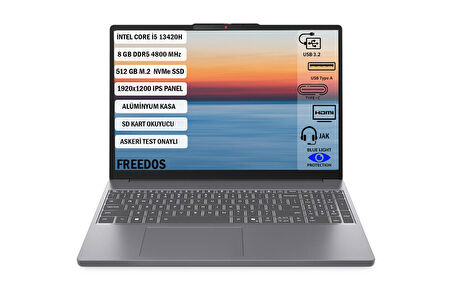Lenovo Ideapad Slim 3 Intel Core i5 13420H 8GB 512GB SSD Freedos 15.3" WUXGA Bilgisayar 83K1004ETR