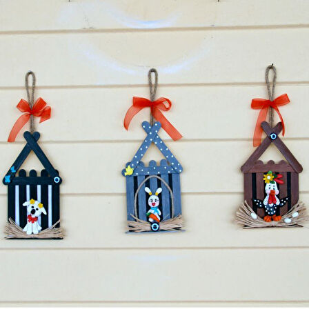 Uretti - Fatma 4830 1354 El Yapımı Köpek Figürlü Dil Çubuklu Duvar Süsü