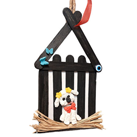 Uretti - Fatma 4830 1354 El Yapımı Köpek Figürlü Dil Çubuklu Duvar Süsü