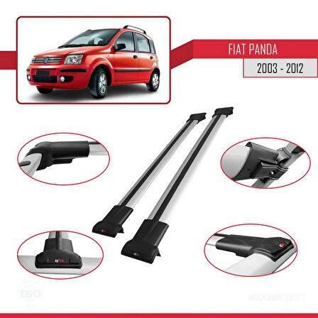 Fiat Panda 2 (169) 2003-2012 Arası ile Uyumlu FLY Model Ara Atkı Tavan Barı Gri 2 Adet