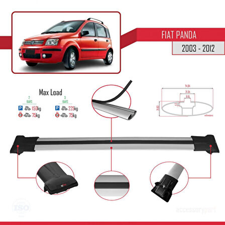Fiat Panda 2 (169) 2003-2012 Arası ile Uyumlu FLY Model Ara Atkı Tavan Barı Gri 2 Adet