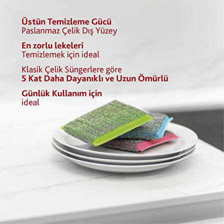 3 Lü Power Inox Colors Çelik Bulaşık Sünger