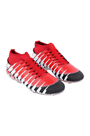 Çoraplı Bilekli Boğazlı Krampon Futbol Ayakkabısı SİYAH - KIRMIZI