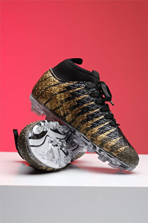 Çoraplı Bilekli Boğazlı Krampon Futbol Ayakkabısı SİYAH - ALTIN