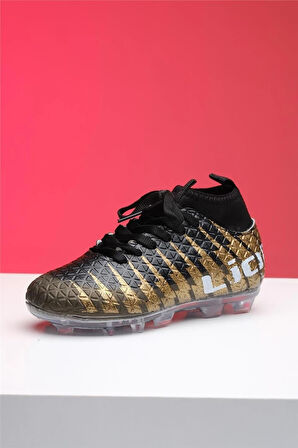 Çoraplı Bilekli Boğazlı Krampon Futbol Ayakkabısı SİYAH - ALTIN