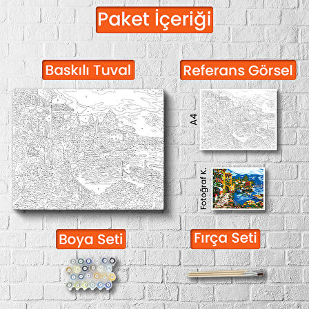 Sayılarla Boyama Tuval Seti - Fırça Boya Dahil 40 x 50 Cm Çıtalı - Sahil Kenarı