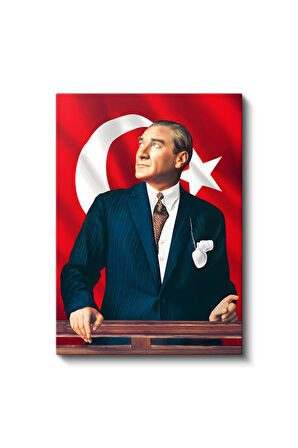 Türk Bayrağı Arka Planında Atatürk Portresi Kanvas Tablo