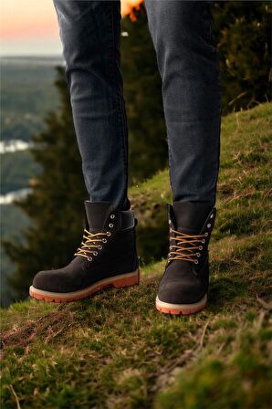 Hakiki Deri Nubuk Erkek Bot KAHVERENGİ