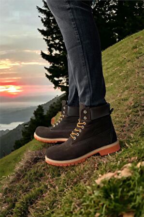 Hakiki Deri Nubuk Erkek Bot KAHVERENGİ