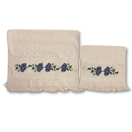 Uretti - Gül 4612 El İşlemesi Havlu Seti - Beyaz