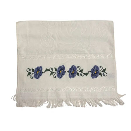 Uretti - Gül 4612 El İşlemesi Havlu Seti - Beyaz