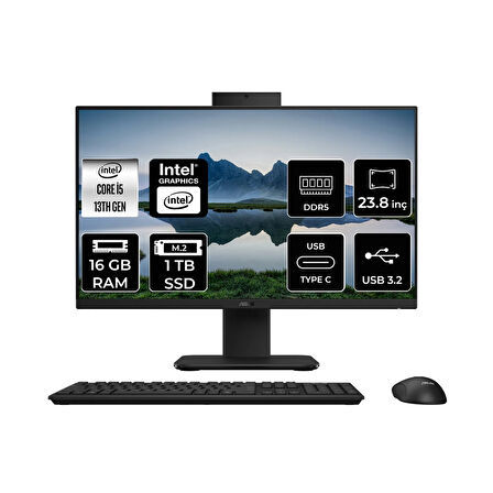 Asus V440 Intel Core i5 13420H 16GB 1TB SSD 23.8" FHD FDOS All in One Bilgisayar Siyah & USB Bellek