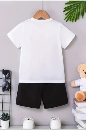 Baskılı Bisiklet Yaka Erkek ve Kız Çocuk Takımı Pamuklu T-shirt ve Şort, Yazlık Konforlu Takım