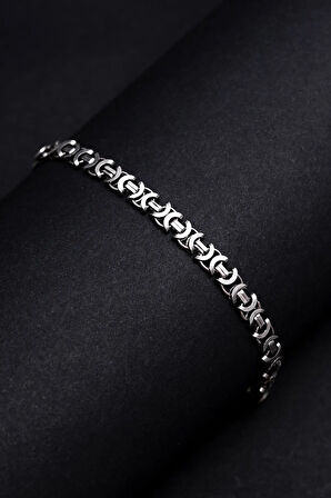 Erkek Gümüş Bileklik - 925 Ayar Gümüş Erkek Bileklik Künye Oksitli Euro Kral Model