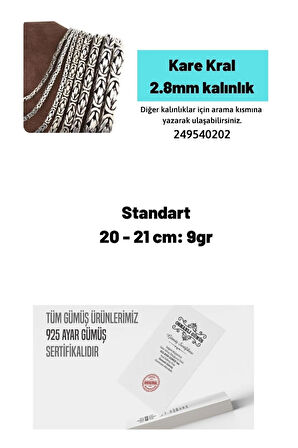 2.8mm Kare Model Erkek 925 Ayar Gümüş Kral Bileklik Künye 249540202