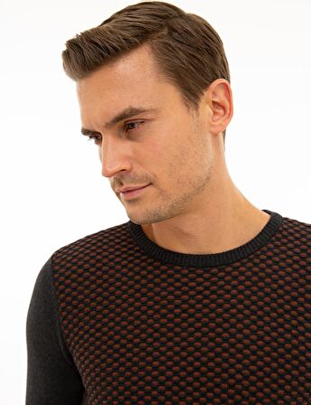 Antrasit Melanj Slim Fit Triko Kazak