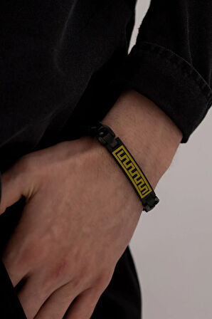 Erkek Çelik Bileklik - Grek Desenli Siyah Çelik Bileklik