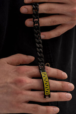 Erkek Çelik Bileklik - Grek Desenli Siyah Çelik Bileklik