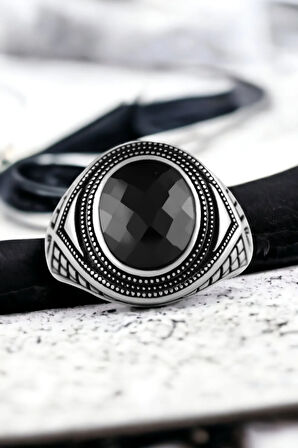 Erkek Gümüş Yüzük - Siyah Zirkon Taşlı Erkek Gümüş Yüzük