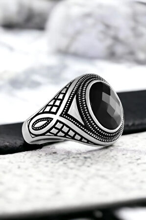 Erkek Gümüş Yüzük - Siyah Zirkon Taşlı Erkek Gümüş Yüzük