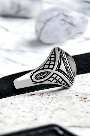 Erkek Gümüş Yüzük - Siyah Zirkon Taşlı Erkek Gümüş Yüzük