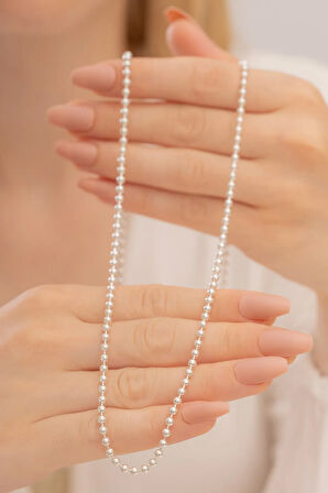 Kadın Gümüş Kolye - 3mm Top Zincir Model 925 Ayar Gümüş Kadın Kolye Zincir